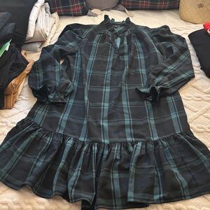 J. Crew Plaid Ruffle Hem Shift Dress - Green & Black